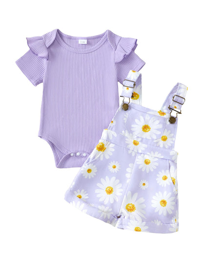 SUNNY PIGGY Toddler Baby Girl Overalls Clothes Toddler Adjustable Suspender Jumpsuit Short Sleeve Outfit Little Girl's Set