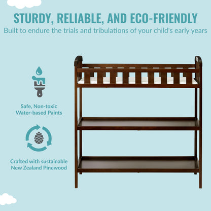 Dream On Me Emily Changing Table In Natural, Comes With 1" Changing Pad, Features Two Shelves, Portable Changing Station, Made Of Sustainable New Zealand Pinewood