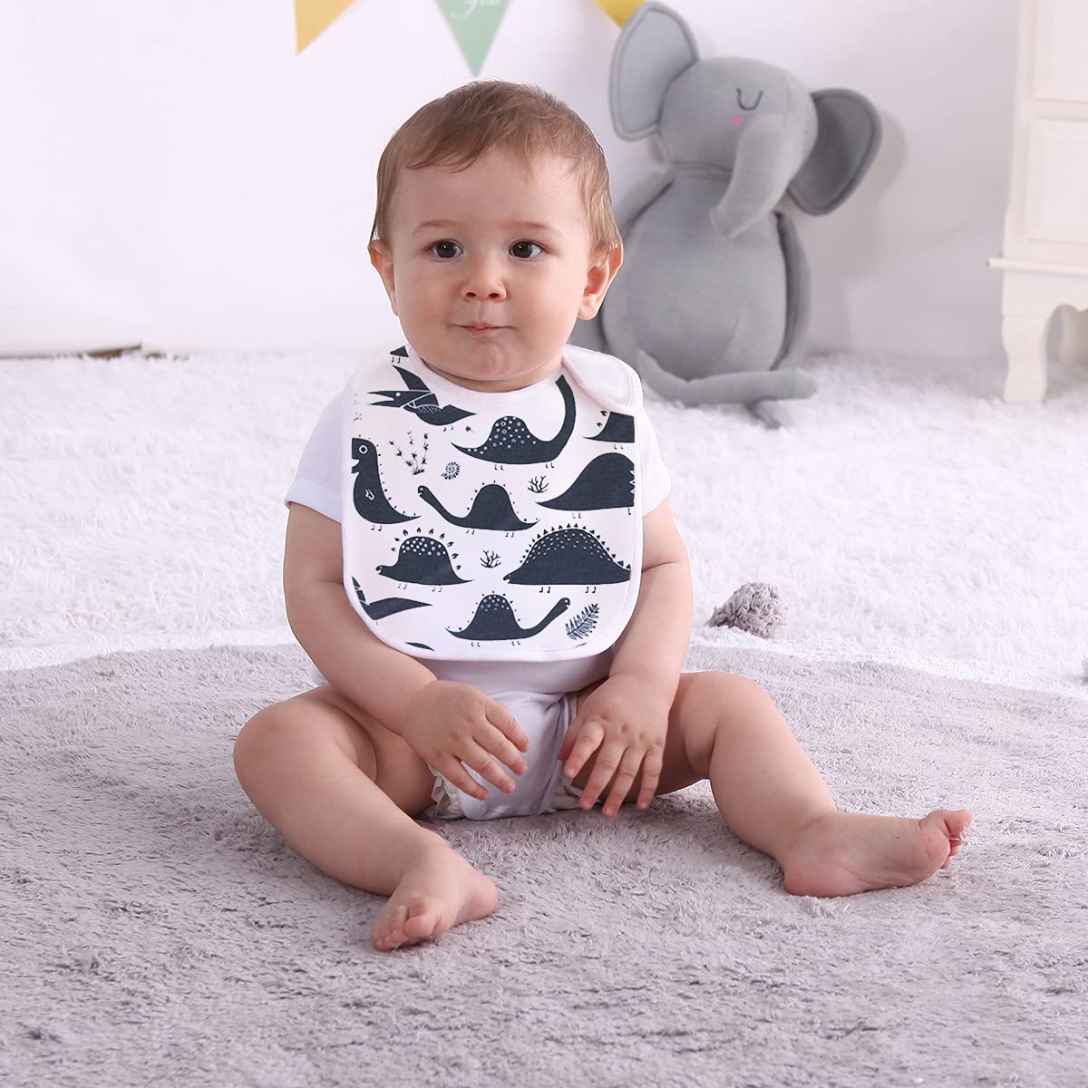 Maiwa 6 Pack Waterproof Cotton Baby Bibs for Girls Boys for Drooling Eating with Snaps