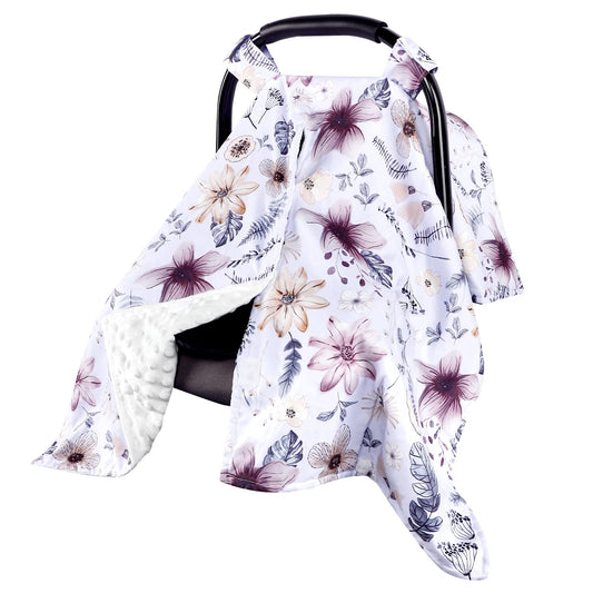 Baby Car Seat Cover, Peekaboo Opening Spring Car Seat Canopy for Baby Girls Boys, Mom Nursing Breastfeeding Covers, Blanket for Infant, Pink Watercolor Flower