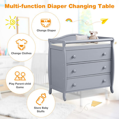 Costzon 3-Drawer Changing Table, Infant Diaper Changing Station with Drawers, Safety Rails & Strap, Baby Changing Table Dresser for Nursery, Easy Assembly (Brown)