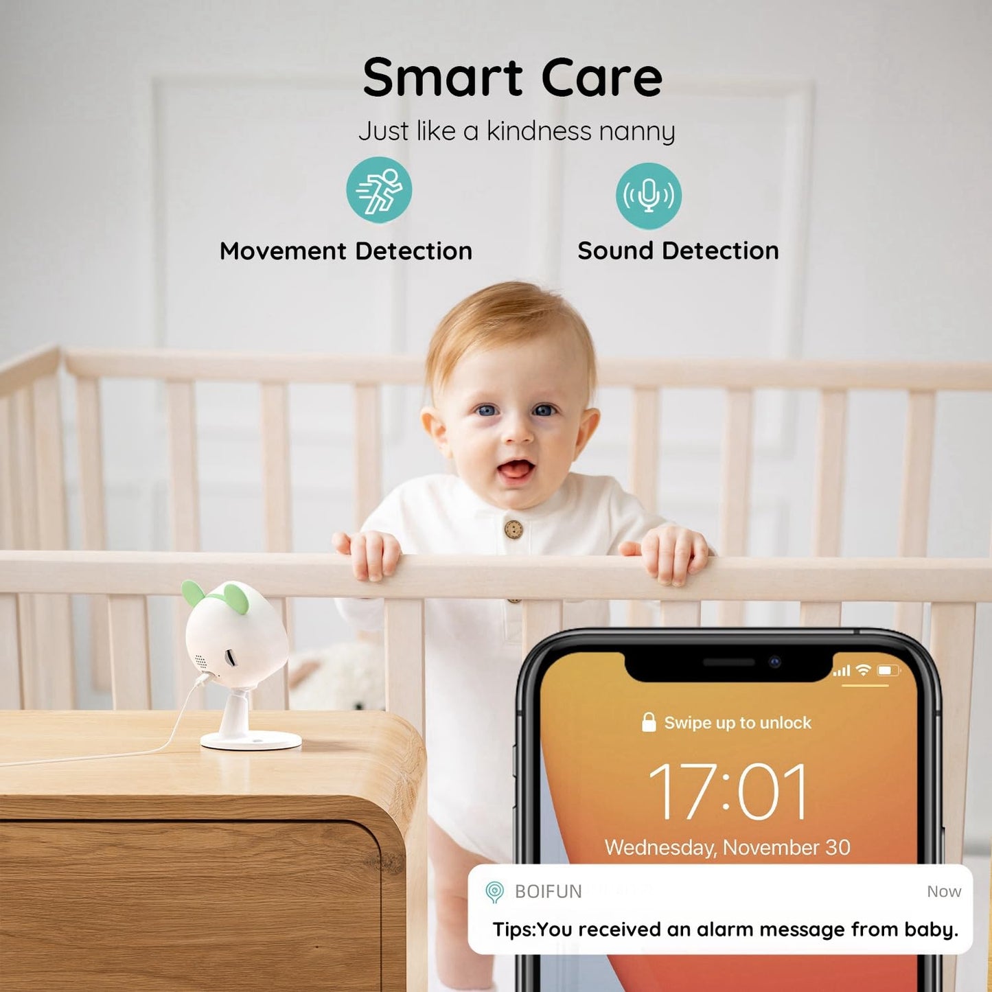 BOIFUN Split Screen Video Baby Monitor WiFi, 2 Cameras, Smartphone APP Control & LCD Monitor, AI Motion & Sound Detection, 4.3'' 4X Zoom, 1080P Smart (Monitor para Bebe), Area Alarm, Video Recording