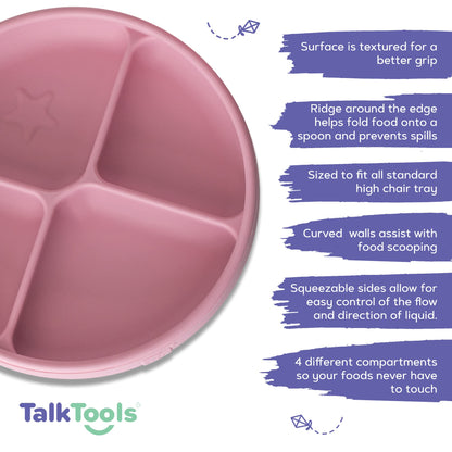 TalkTools ITSY Baby Utensil Set – Silicone Training Cup, Plate and Twin Spoon Pack for Toddlers| Infant First Food Self Feeding Silicone Training Set (Bubblegum)