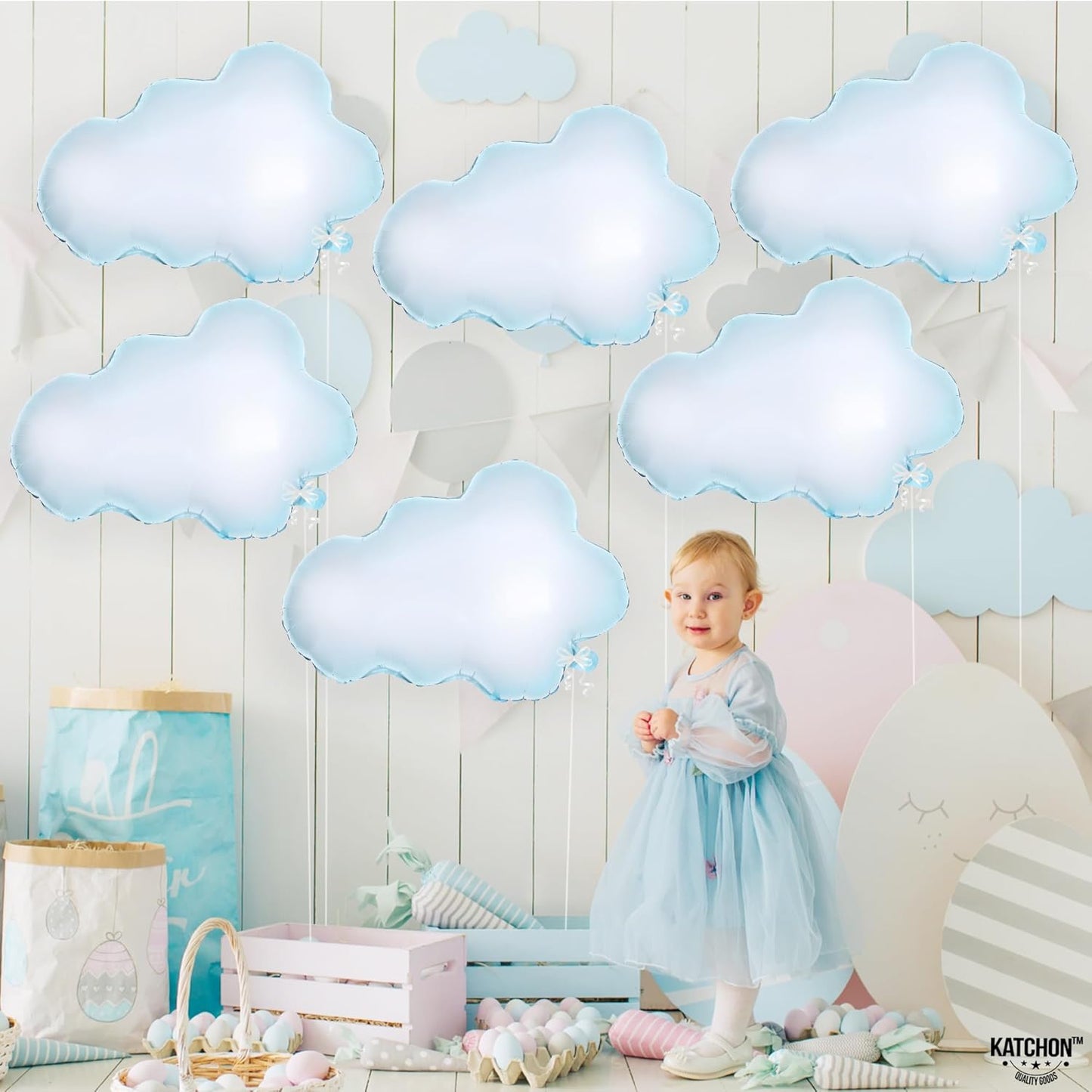 KatchOn, Huge Cloud Balloons Set - 30 Inch, Pack of 5 | Cloud Balloons Kit for Party Decorations |Balloon Party Supplies for Happy Baby Shower Decorations, Sky Party Decor