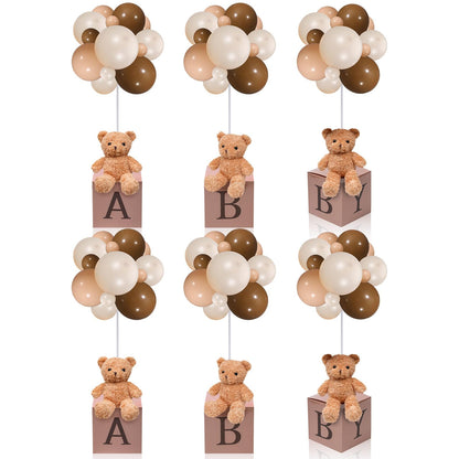Lenwen 6 Sets Pink Bear Decorations for Baby Shower, Baby Letter Boxes Baby Shower Table Centerpieces Bear Stuffed Animals Balloon with Stand Bear Plush Toy Baby Boxes for Birthday Party Wedding