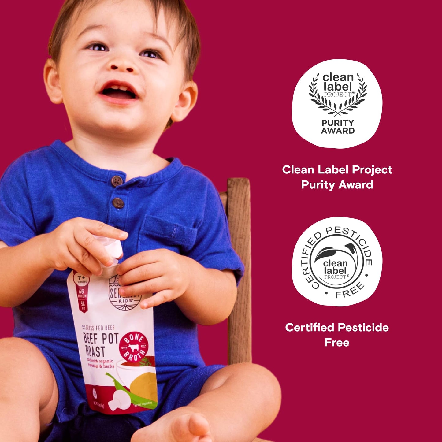 Serenity Kids 7+ Months Bone Broth Puree Made With Organic Veggies - Clean Label Project Purity Award Certified - 3.5 Ounce BPA-Free Pouch - Grass Fed Beef Pot Roast - 12 Count - Baby Food Pouch