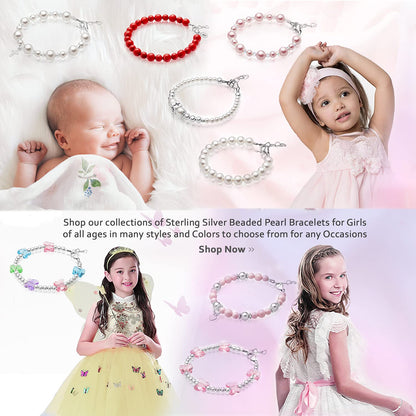 Pretty Sterling Silver Bracelets for Girls with Pink and White Simulated Pearls, European Crystals, Girls Jewelry, Pearl Bracelet for Girl, Birthday Gifts