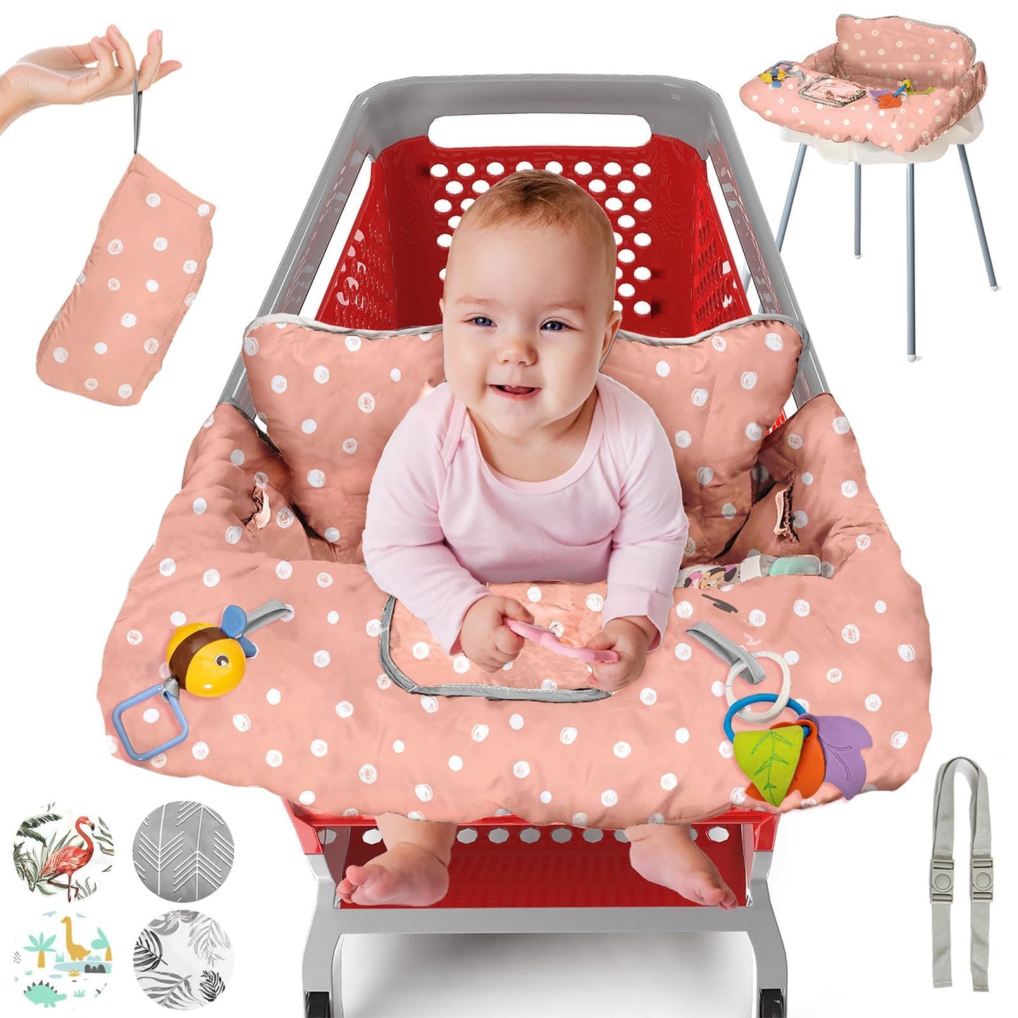 Shopping Cart Cover for Baby PILLANI, High Chair Cover for Restaurant Seat, Grocery Cart Cover for Baby Girl and Boy, Cotton Buggy Covers for Babies, Toddler Shopping Cart Cover