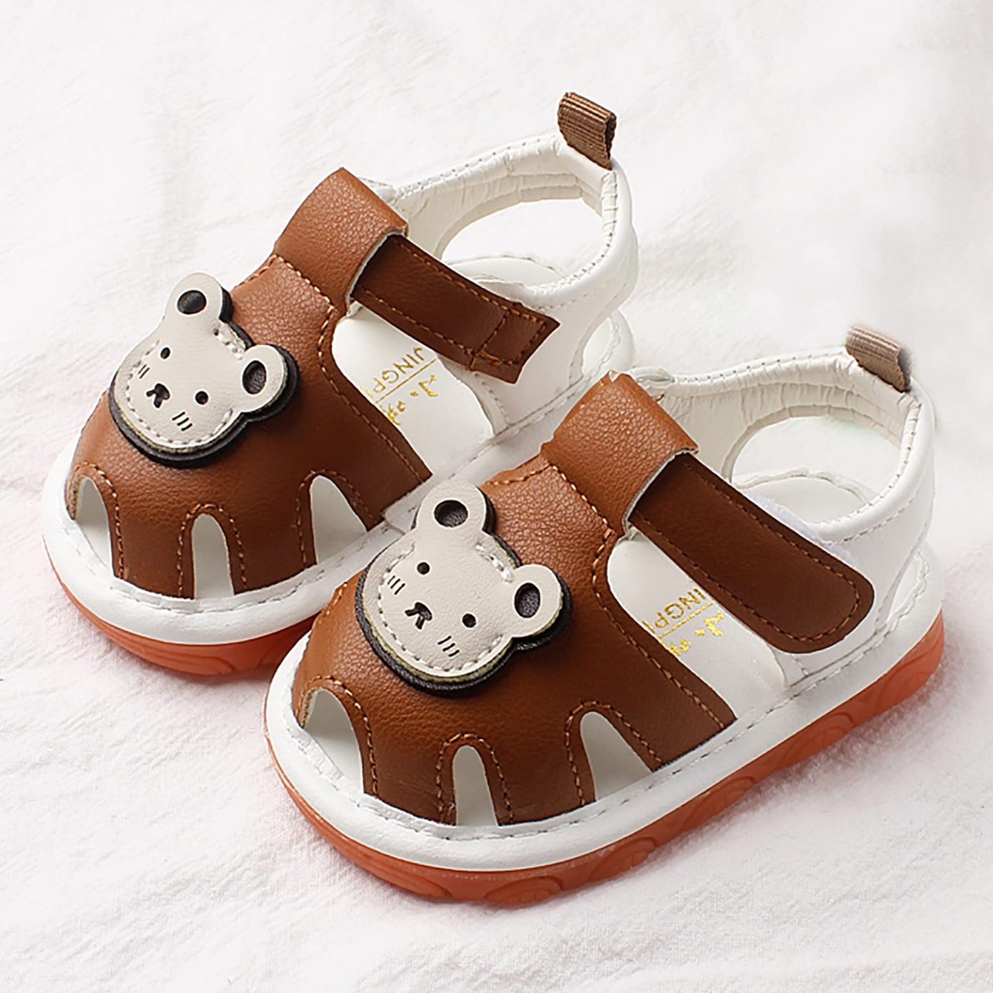 Childrens Bear Leather Foam Sandals Baby Boys Girls Hook Loop Flat Wide Barefoot Shoes Summer Outdoor Casual Water Shoes