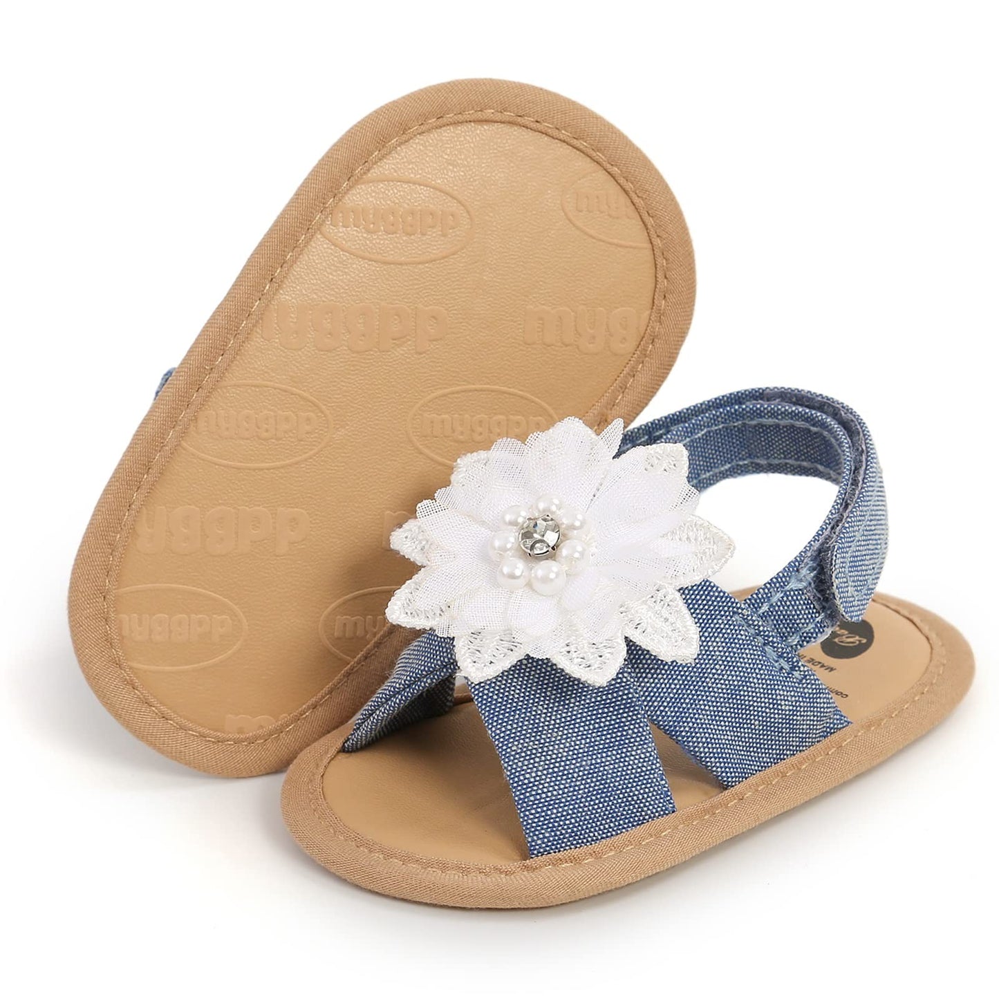 Baby Girls Princess Sandals, Big Rhinestone Flower Open Totes Anti-Skid Soft Sole Walking Shoes, Ankle Stick-On Summer Foot Wear