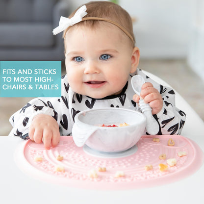 Bumkins Baby Bowls, Disney Minnie Mouse Silicone Baby Feeding Set, Suction Bowls for Baby and Toddler with Spoon, First Feeding Set, Platinum Silicone Bowl for Babies 4 Months