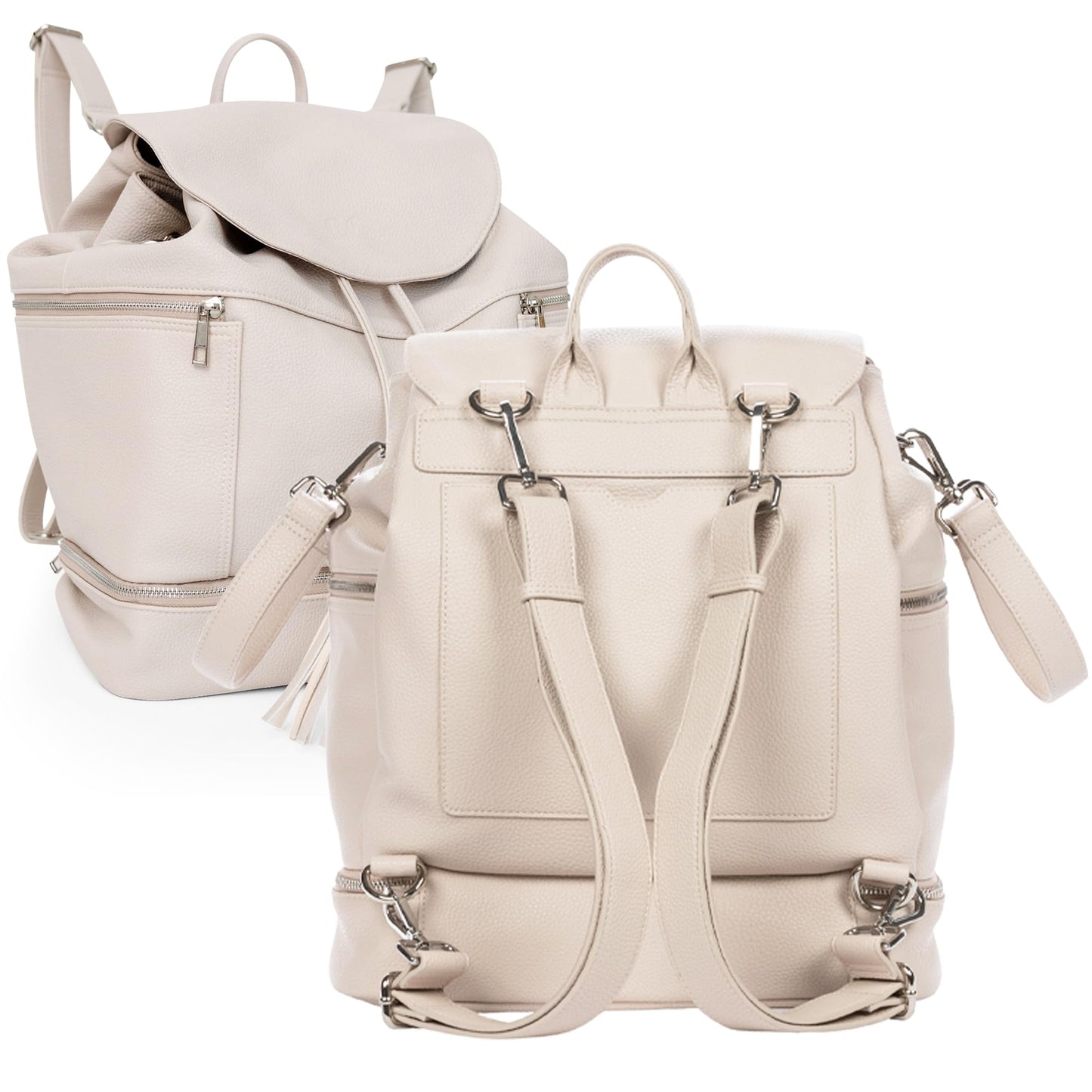 Citi Collective Journey Pearl Vegan Leather Diaper Bag Backpack | Elegant, Multifunctional, Travel Diaper Bag with Changing Pad, Stroller Straps & Insulated Bottle Pockets.