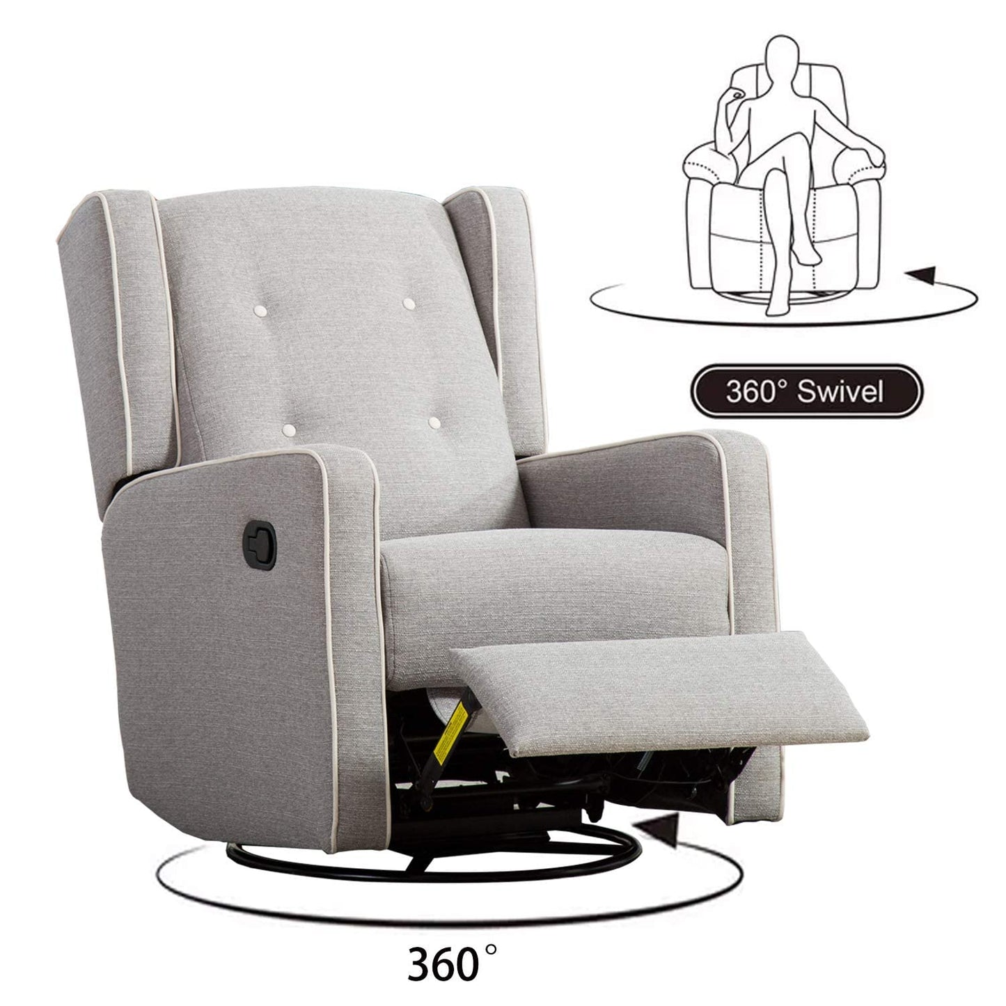 Swivel Rocker Recliner Chair, Nursery Glider Chair, Nursery Rocking Chairs, Manual Reclining Chair, White