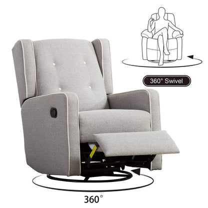 Swivel Rocker Recliner Chair, Nursery Glider Chair, Nursery Rocking Chairs, Manual Reclining Chair, White