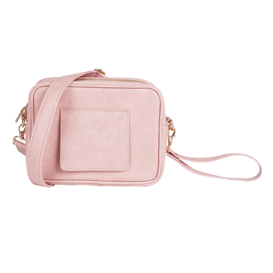 Crossbody Diaper Bag Purse with Wipes Dispenser - Stylish Vegan Leather Baby Wipes Holder Clutch for Women - Multipurpose Luxury Diaper Bag Pouch Can Hold 20-30 Various Types of Wipes - Pink