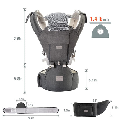 Baby Carrier, Ergonomic 6-in-1 Baby Carrier with Hip Seat for Newborn Infant Toddler, Adjustable Detachable Baby Holder Carrier for Dad Mom