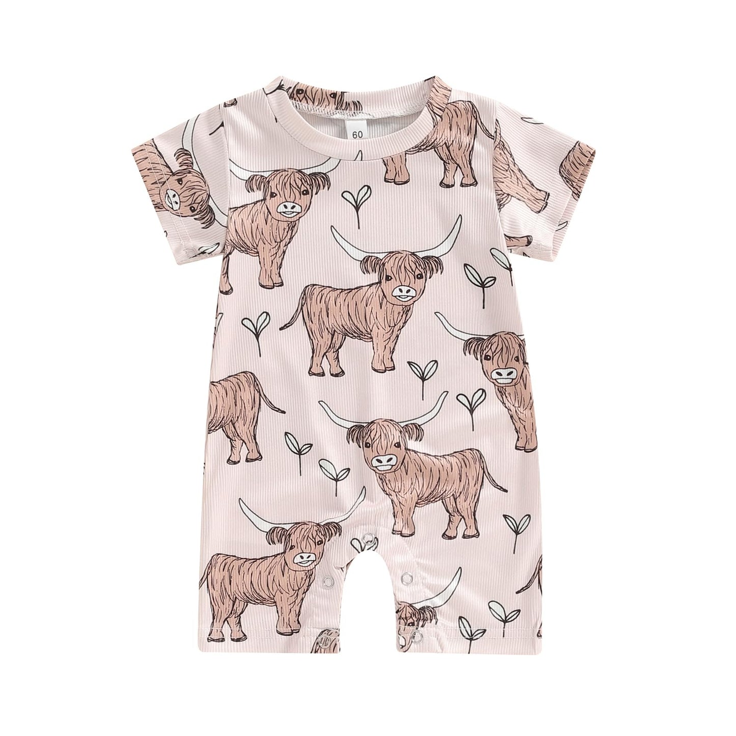 Gueuusu Country Baby Clothes Boy Girl Western Cow Print Short Sleeve Romper Bodysuit Ribbed One Piece Jumpsuit Summer Outfit