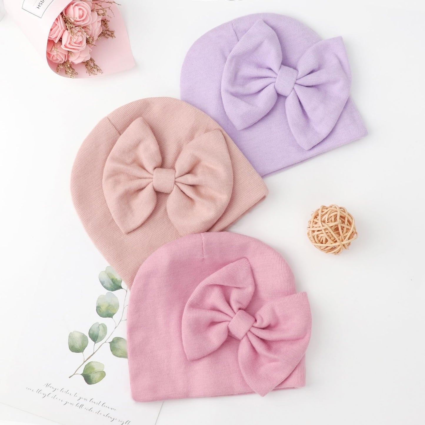 DRESHOW BQUBO 3 Pack Baby Swaddle Sleep Sacks Baby Swaddling Blanket Wrap Newborn Swaddle Sack with Big Bow Hat for Boys Girls 6-12 Lbs Newborns & 0-3 Months Girls Boys
