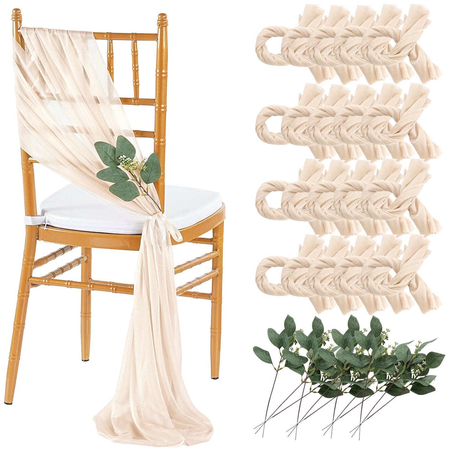QueenDream Light Blue Sashes Chair Aisle Decorations: 24 Pack Baby Shower Chair Cover 8FT Long Tulle Draping Fabric Wedding Reception Church