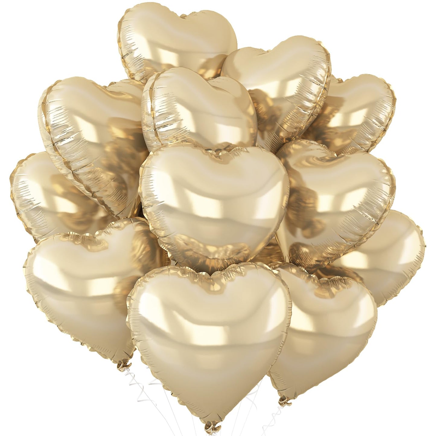 Sage Green Gold Heart Balloons,12Pcs Light Gold Heart Shaped Foil Balloons,18Inch Cream White Helium Mylar Balloon for Baby Shower Birthday Anniversary Wedding Party Decorations