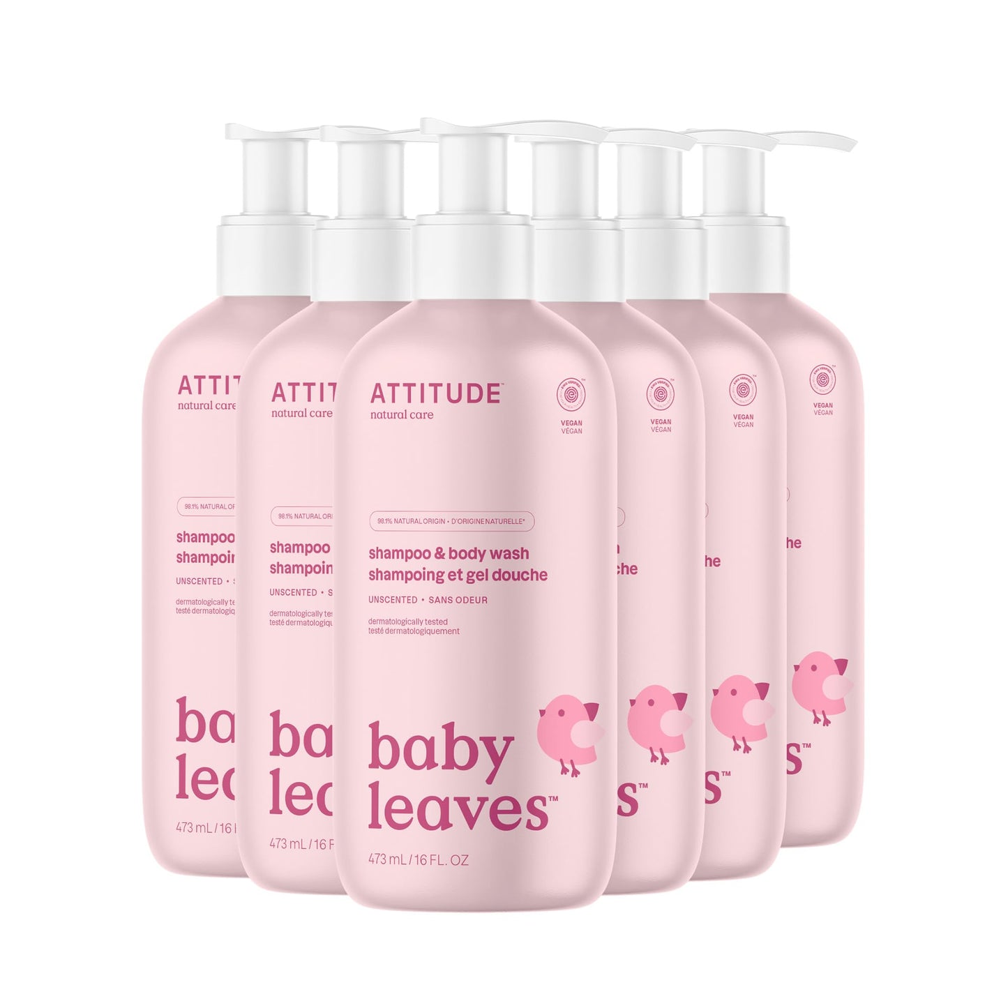 ATTITUDE 2-in-1 Shampoo and Body Wash for Baby, Fragrance-Free EWG Hypoallergenic Plant- and Mineral-Based Ingredients, Vegan and Cruelty-Free, Unscented, 16 Fl Oz
