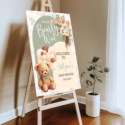 Personalized We Can Bearly Wait Baby Shower Welcome Sign, Welcome to Baby Shower Sign - Teddy Bear & Balloon Theme Décor #5
