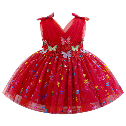 IDOPIP Toddler Baby Girls Shiny Butterfly Tutu Dress Princess Birthday Party Pageant Flower Girl Wedding V-Backless Dresses