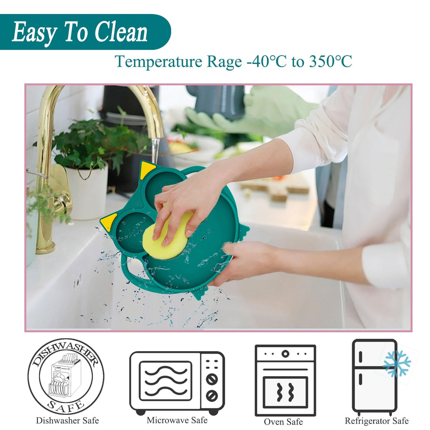 Silicone Suction Plates for Baby Toddler with Spoon Fork set Divided Dinosaurs Plates Self Feeding Training Baby Dinner Plate-Green Dinosaurs Plate Set