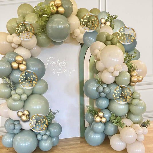 Dusty Green Blue Balloon Garland Arch Kit, Sage Green And Blue Balloon Arch Kit With Sand White Green Gold Balloons for Baby Shower Neutral Birthday Jungle Safari Wedding Birthday Party Decorations