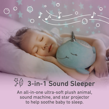 PureBaby Sound Sleepers Portable Sound Machine & Star Projector - Plush Sleep Aid for Baby and Toddlers with Soothing Night Light Display, 10 Lullabies, White Noise, and Heartbeat Sounds (Unicorn)