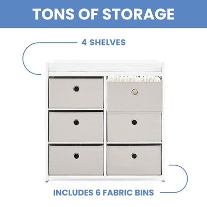 Delta Children Hayes Changing Table and Dresser for Bedroom with 6 Fabric Drawers, Charcoal Grey/Flax