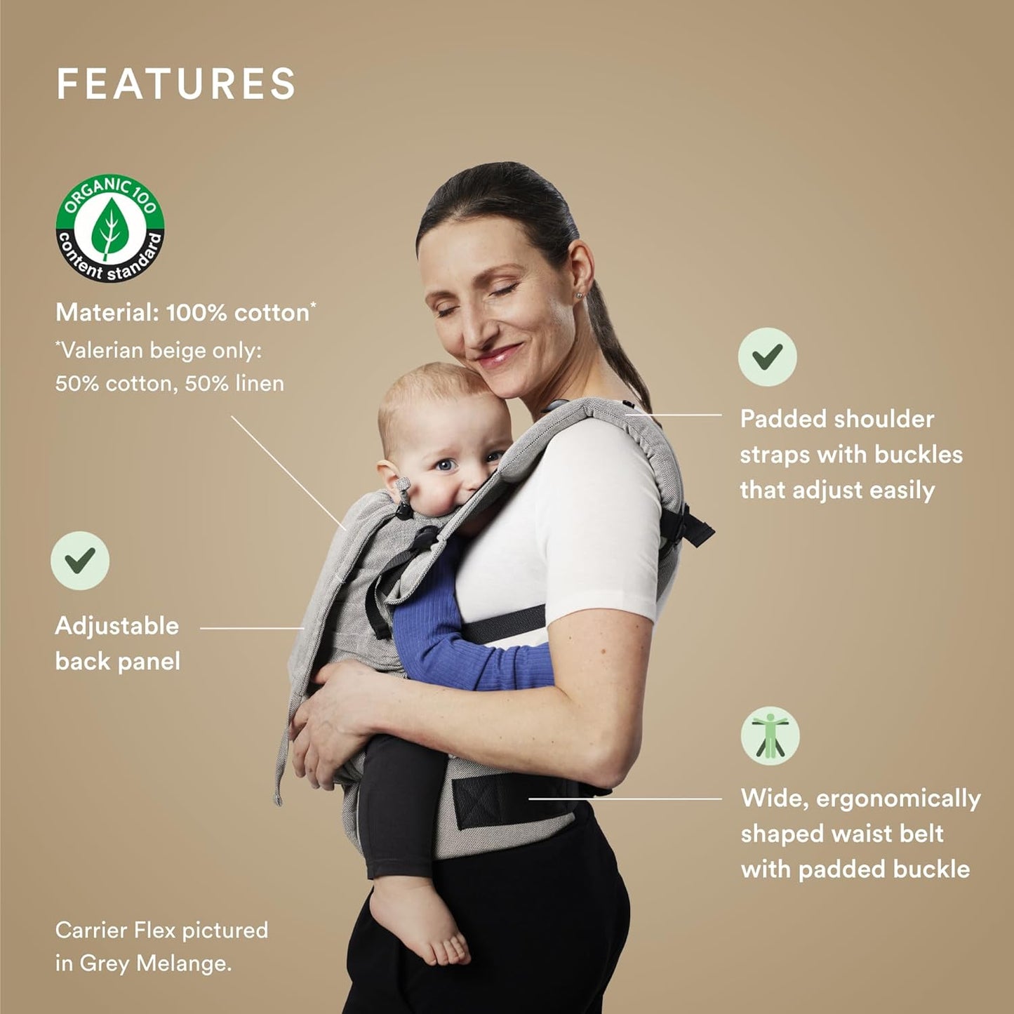 Stokke Limas Carrier Flex, Floral Beige (OCS) - Full-Buckle Baby Carrier - Three Carrying Options - Safe for Babies from 1 Month/8.8 lbs to 44.1 lbs