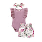 Tiny Cutey Baby Girl Clothes Infant Summer Outfits Set Ruffle Sleeve Romper and Floral Shorts with Headband