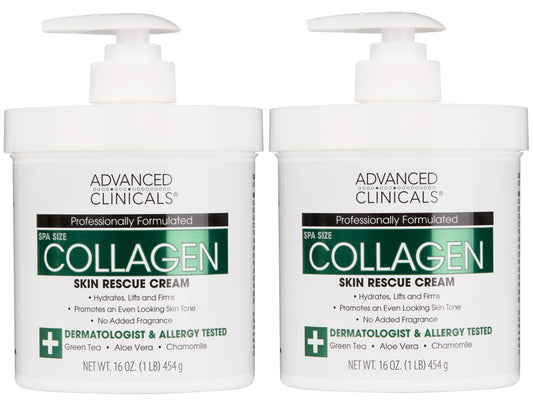 Advanced Clinicals Retinol Body Lotion + Collagen Cream Fragrance Free Face Moisturizer & Body Cream 2pc Skincare Set For Women & Men Helps Reduce Appearance Of Crepey Skin, Wrinkles, & Dry Skin, 2pc