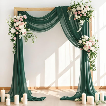 Wedding Arch Draping Fabric 2 Panels 30'' x 18FT Sage Green Sheer Chiffon Arch Drapery for Bridal Shower Backdrop Outdoor Party Church Ceremony
