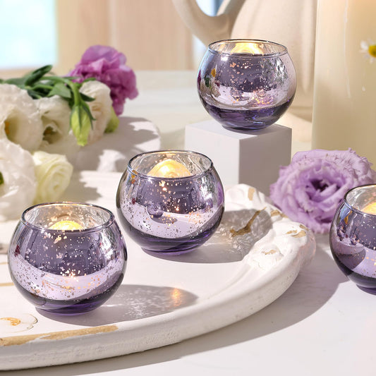Volens Round Blue Votive Candle Holders Set of 12, Blue Wedding Centerpiece Table Decorations, Mercury Glass Tealight Candle Holder for Bridal Shower, Baby Shower & Home Decor