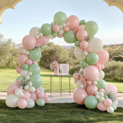 Sage Green Pink Balloon Arch kit,131Pcs Pastel Pink Green Sand White Peach Balloon Arch Graland Kit for Baby Shower Wedding Bridal Birthday Gender Reveal Party Decorations