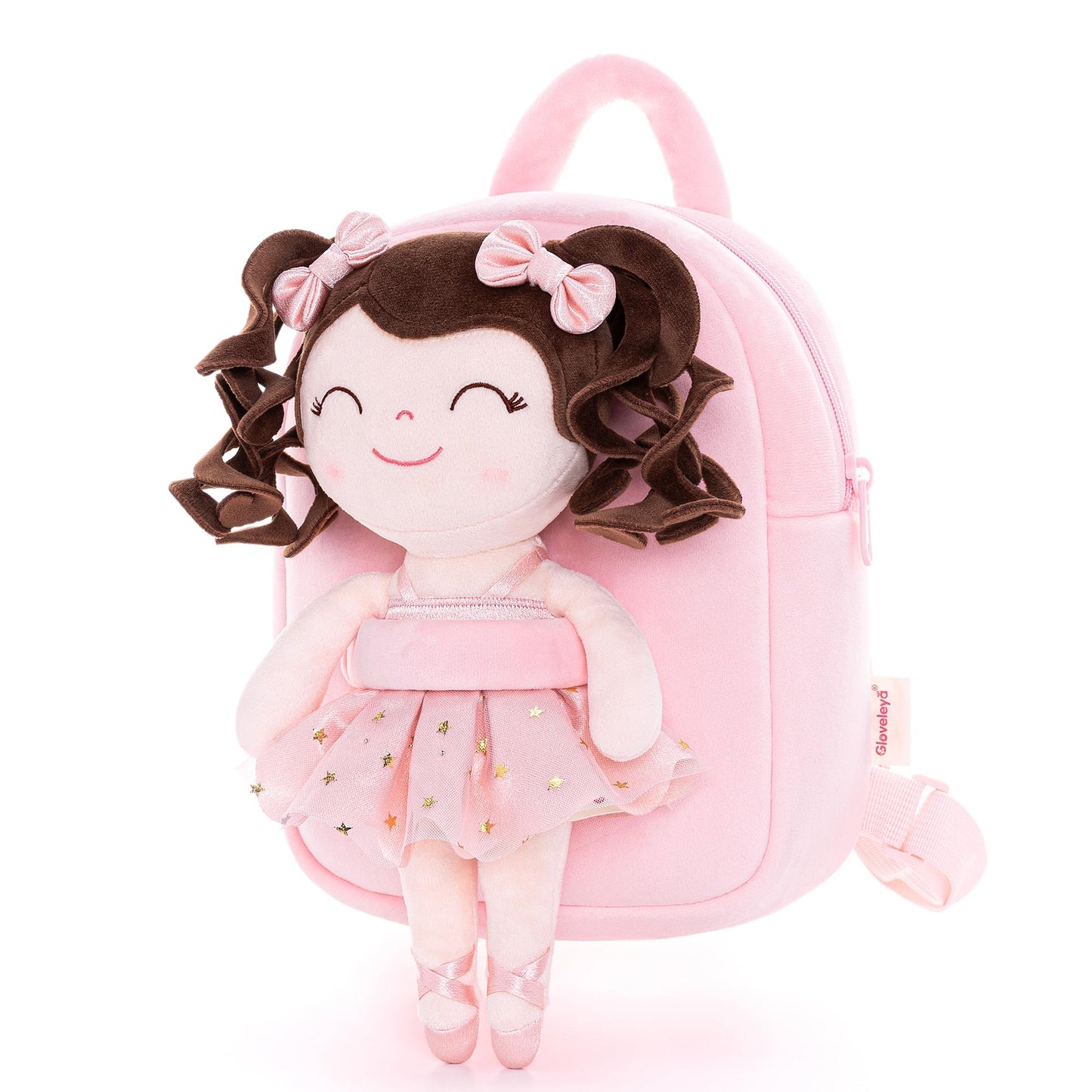 Gloveleya Toddler Backpack Baby Ballerina Girl Gifts Plush Curly Hair Ballet Backpack - Black Blonde 9 inches