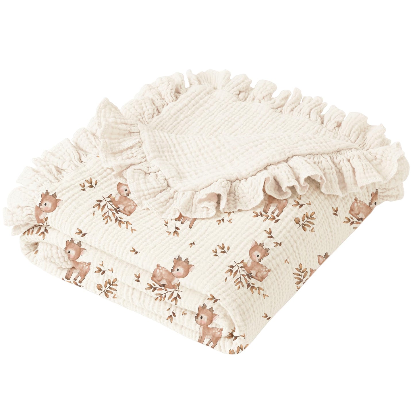 Konssy Flounce Muslin Baby Blankets, Cotton Crib Blanket for Baby Infant Toddler, Super Soft and Lightweight Nursery Blankets 40"x36" (Blossom)
