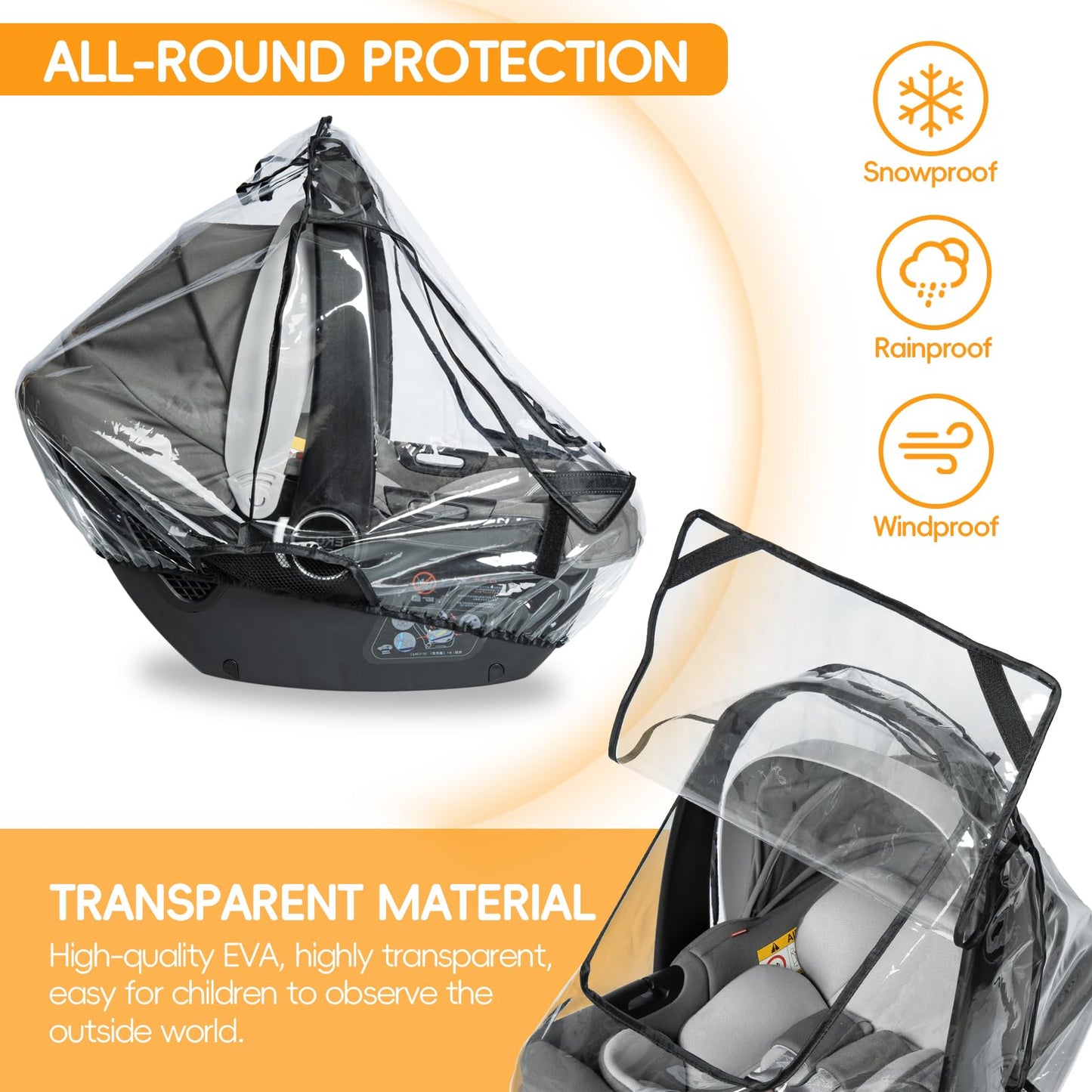 bemece Car Seat Rain Cover, Baby Car Seat Rain Cover Universal with Side Ventilation and Quick-Access Large Window, Protected from Rain, Snow, Wind and Dust, Baby Travel Accessories