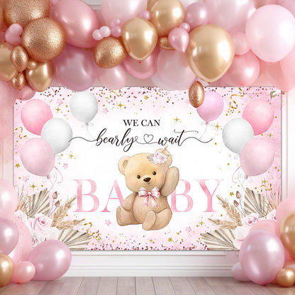 Blue Bear Baby Shower Backdrop 6x3.6 ft We Can Bearly Wait Banner for Boy Bear Baby Shower Decorations Newborn Photo Props Background