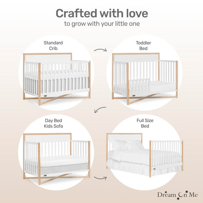 Dream On Me Owen 5-in-1 Convertible Crib in White Oak, Greenguard Gold & JPMA Certified Baby Crib, Converts from Crib to Toddler Bed, Day Bed, Kids Sofa & Full Size Bed