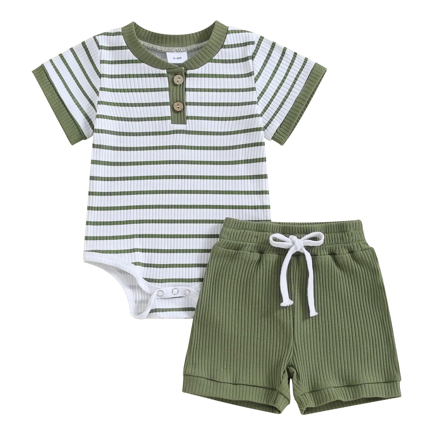 Newborn Baby Boy Girl Clothes 3 6 9 12 18 Months Ribbed Knit Short Sleeve Romper Shorts Set Infant Summer Outfits