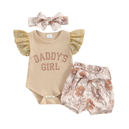 Hello World Newborn Outfit Baby Girl Going Home Outfit Ruffle Ribbed Romper Top Floral Pants Set Cute Summer Clothes