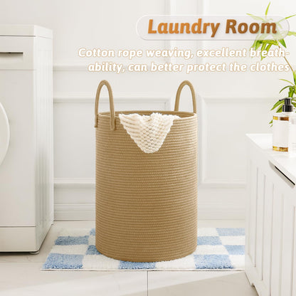 Laundry Basket,Woven Cotton Rope Laundry Hamper,60L for Decor Storage of Dirty Clothes,Toys and Blankets in Bathroom,Baby Room and Living Room