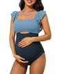 Charmo Ruffle Maternity Bathing Suits for Women Ribbed Tie Knot Maternity Swimsuit Cutout Ruched Pregnancy Swimwear