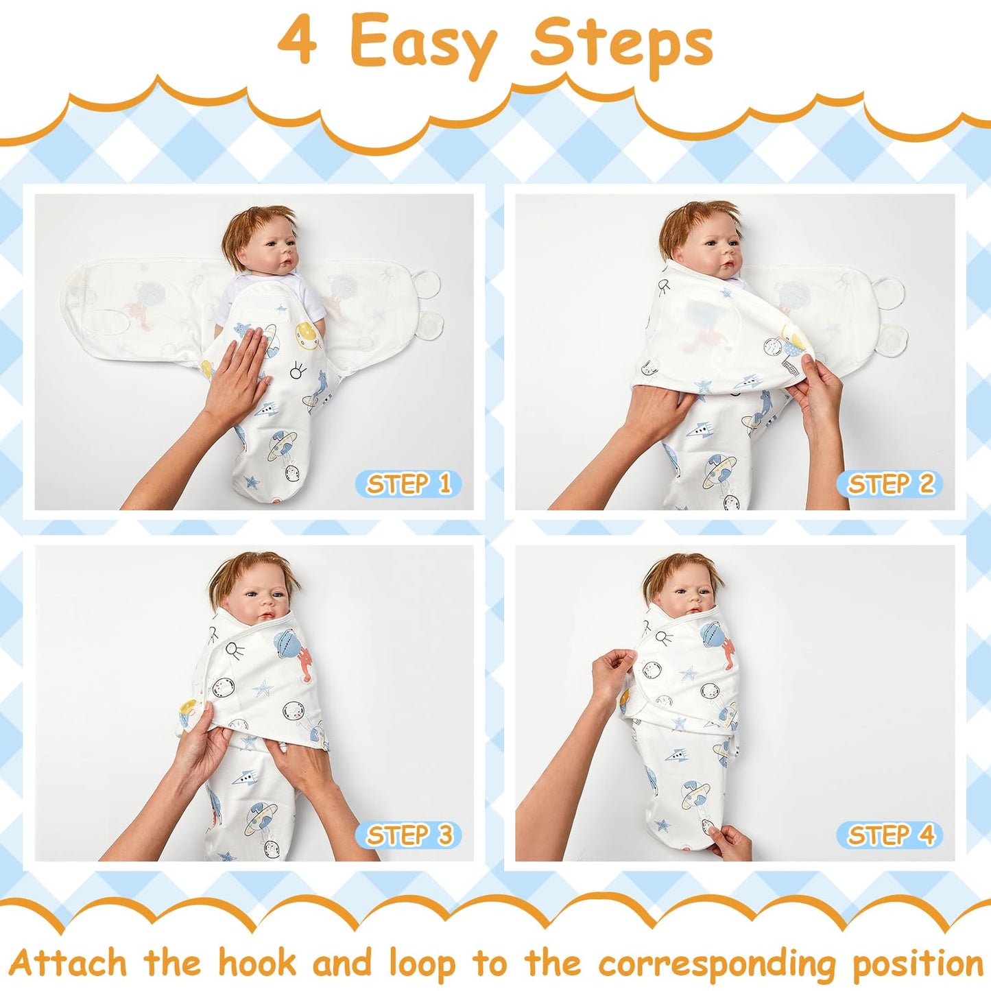 Ramede 6 Pack Baby Swaddle Blanket with Hats Sleep Swaddle for 0-3 Months Newborn Sacks Soft Cotton Wearable for Boy Girl