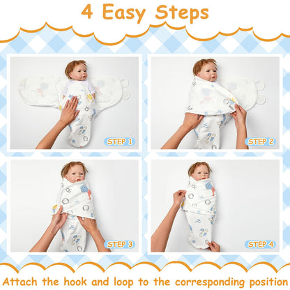 Ramede 6 Pack Baby Swaddle Blanket with Hats Sleep Swaddle for 0-3 Months Newborn Sacks Soft Cotton Wearable for Boy Girl