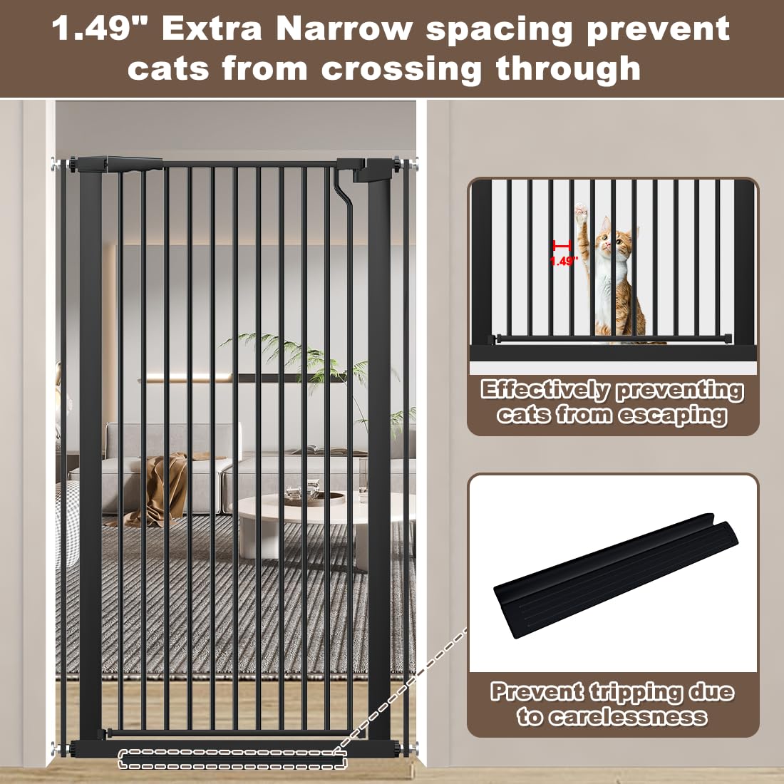 Fairy Baby 51.18" Extra Tall Cat Gate for Doorway, 29.5"-40.5" Extra Wide Pet Gate Dog Barrier Indoor for Cats Dogs, Kid Puppy Dog Gate No Jumping Over & No Climb, Metal Child Safety Proof Gate, Black
