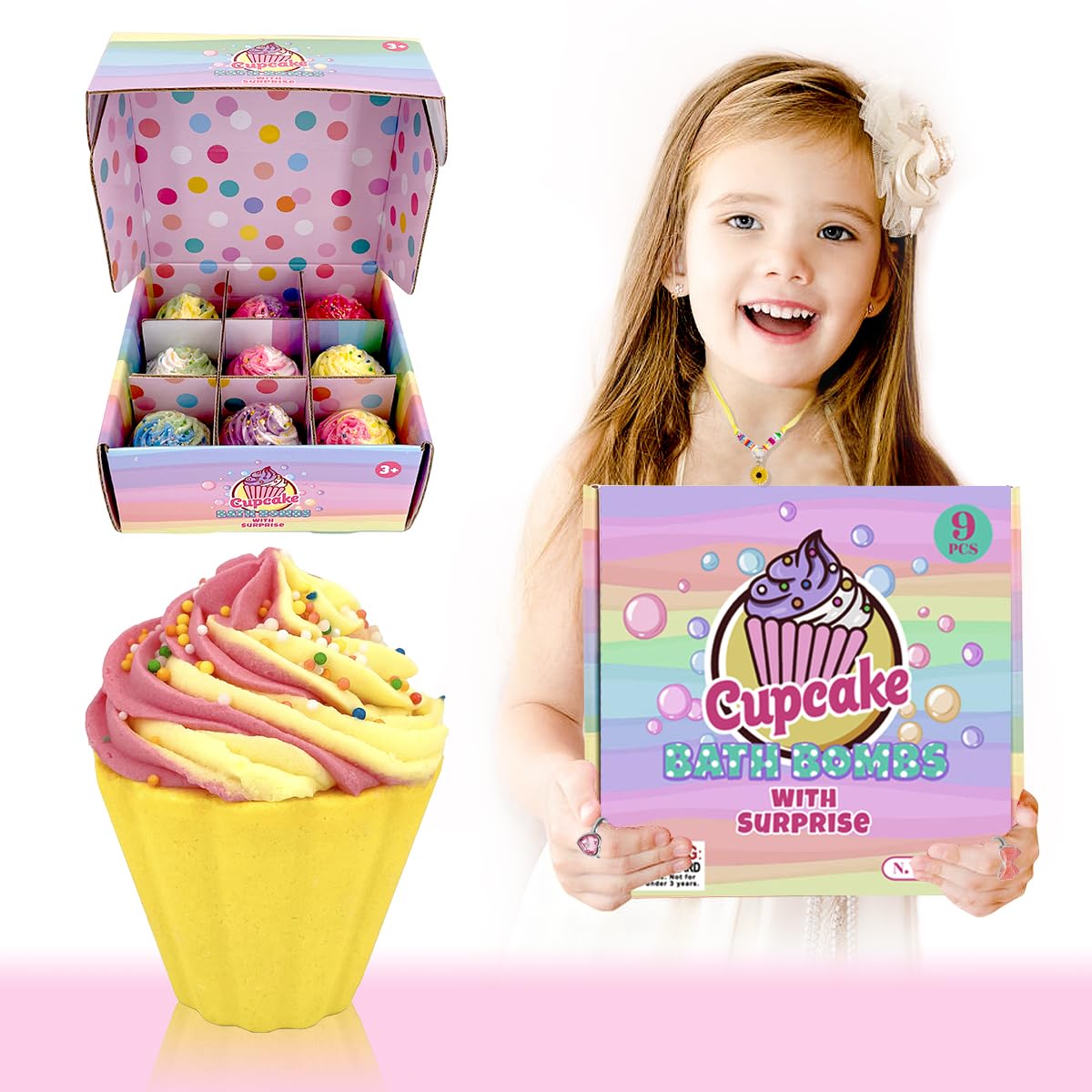 Donut Bath Bombs for Girls, 4oz/Pack of 9 Bath Bombs for Kids with Surprise Inside, Kids Bath Bombs with Jewelry Inside, Bath Bombs for Girl's Birthday Party Favor, Spa Day Gift